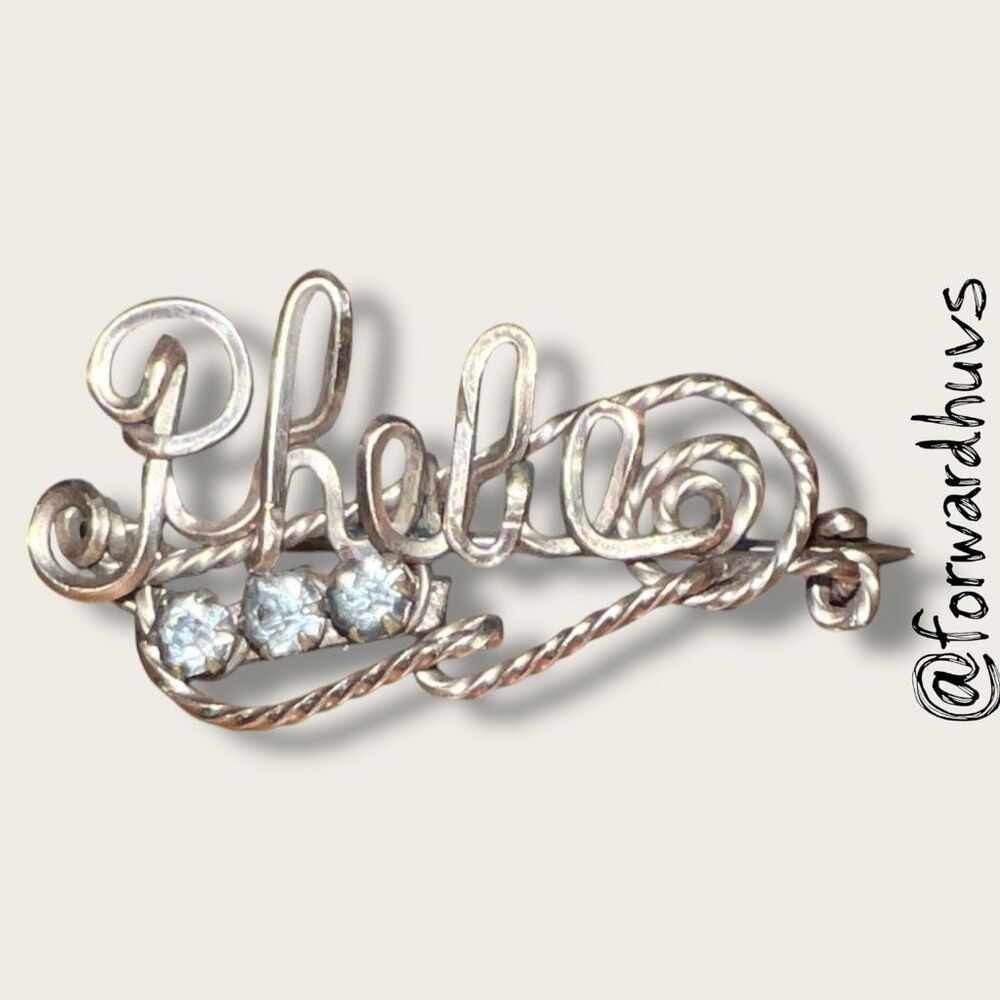 Antique Gold Tone Name Pin – “Phebe” – Hand Crafted Wirework – C-Clasp